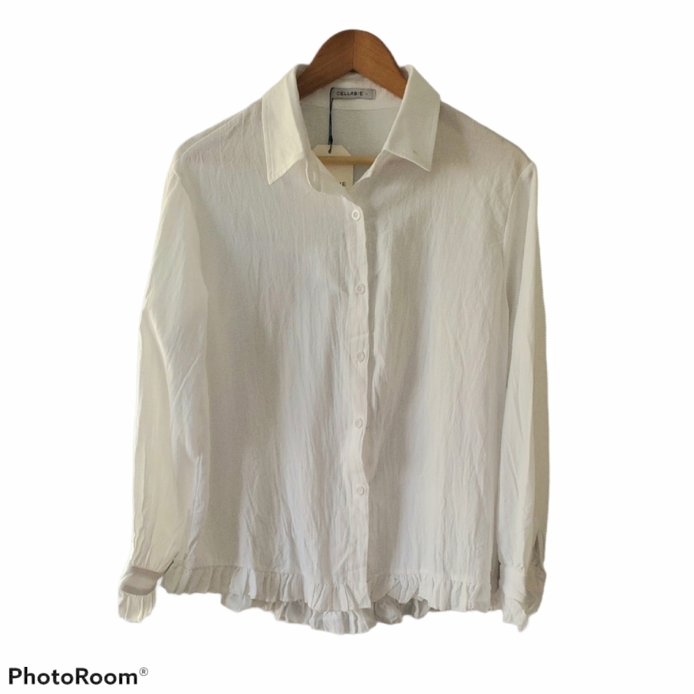 Cellabie White Cotton Blouse Size Large NWT